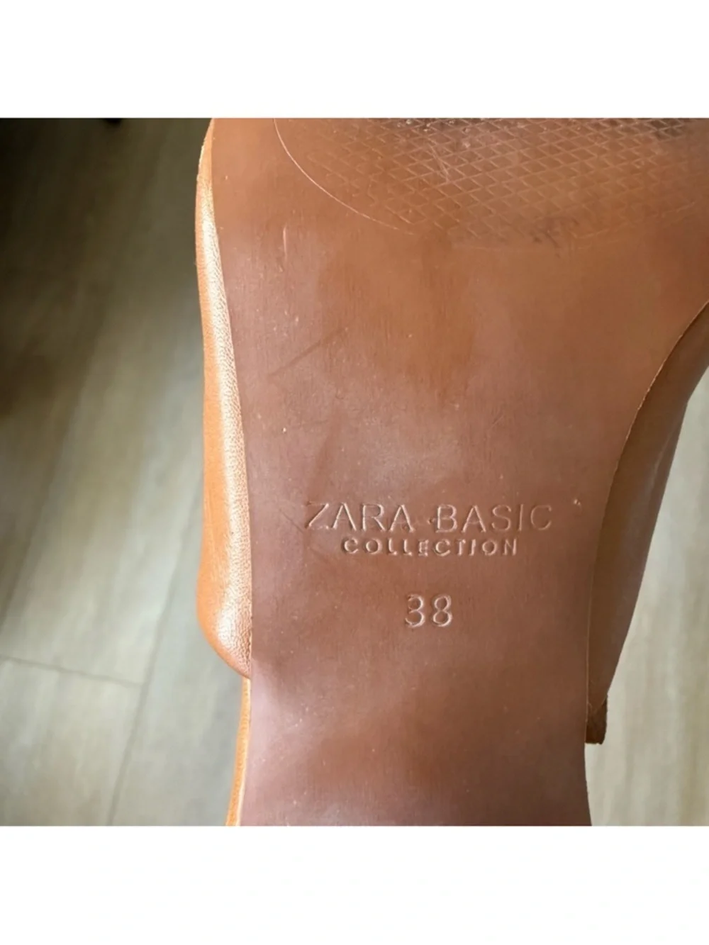 Zara Tan Leather Open-Toe Mule Sandals - Picture 2 of 9